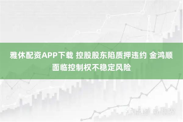 雅休配资APP下载 控股股东陷质押违约 金鸿顺面临控制权不稳定风险